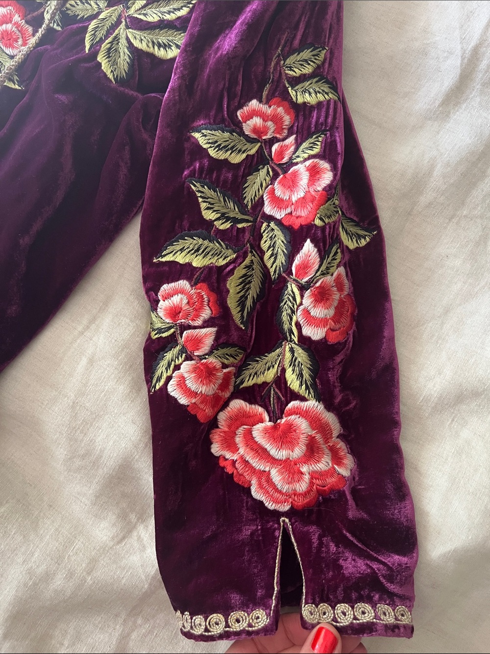 Chasing Unicorns 🥀 Like A Rolling Stone Silk Velvet Embroidered Tunic Dress sz M - Picture 15 of 17